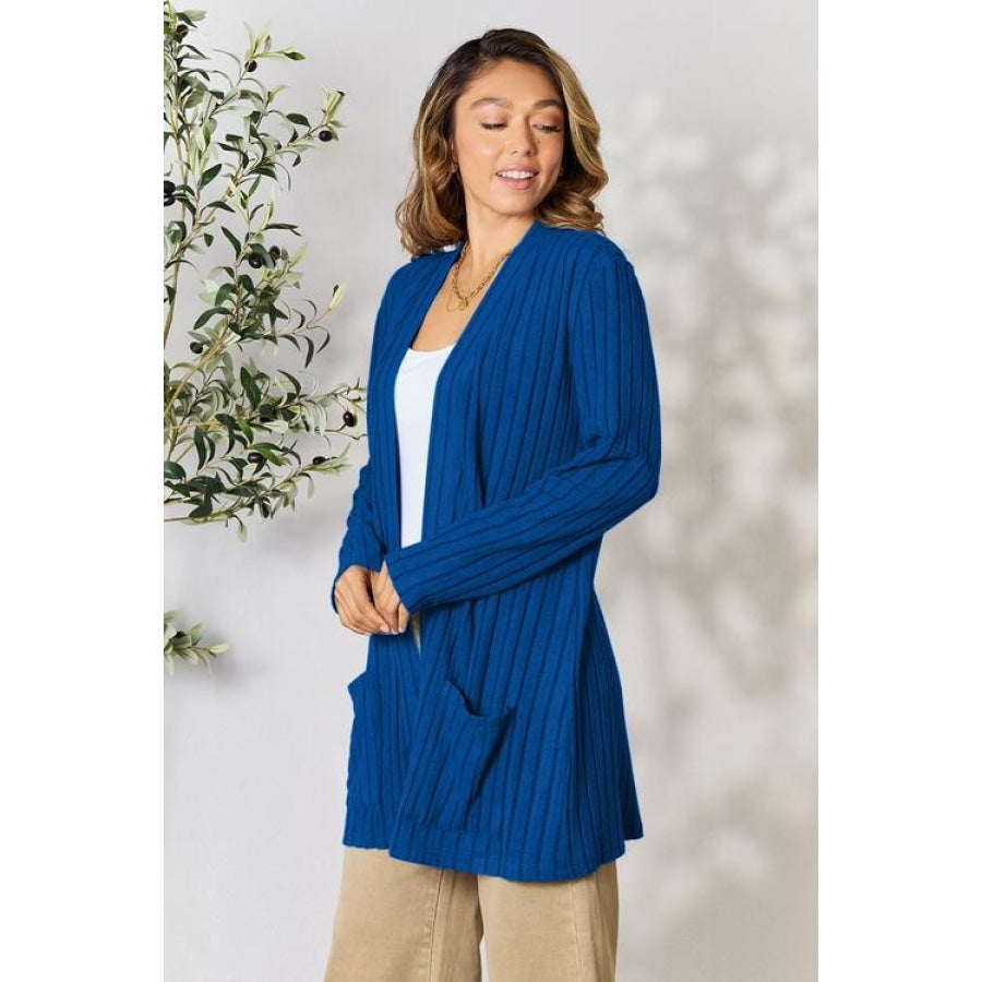 Basic Bae Full Size Ribbed Open Front Cardigan with Pockets Clothing