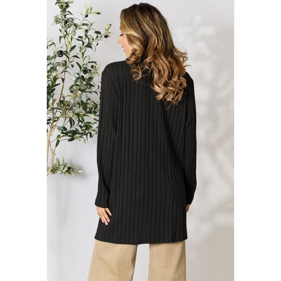 Basic Bae Full Size Ribbed Open Front Cardigan with Pockets Clothing