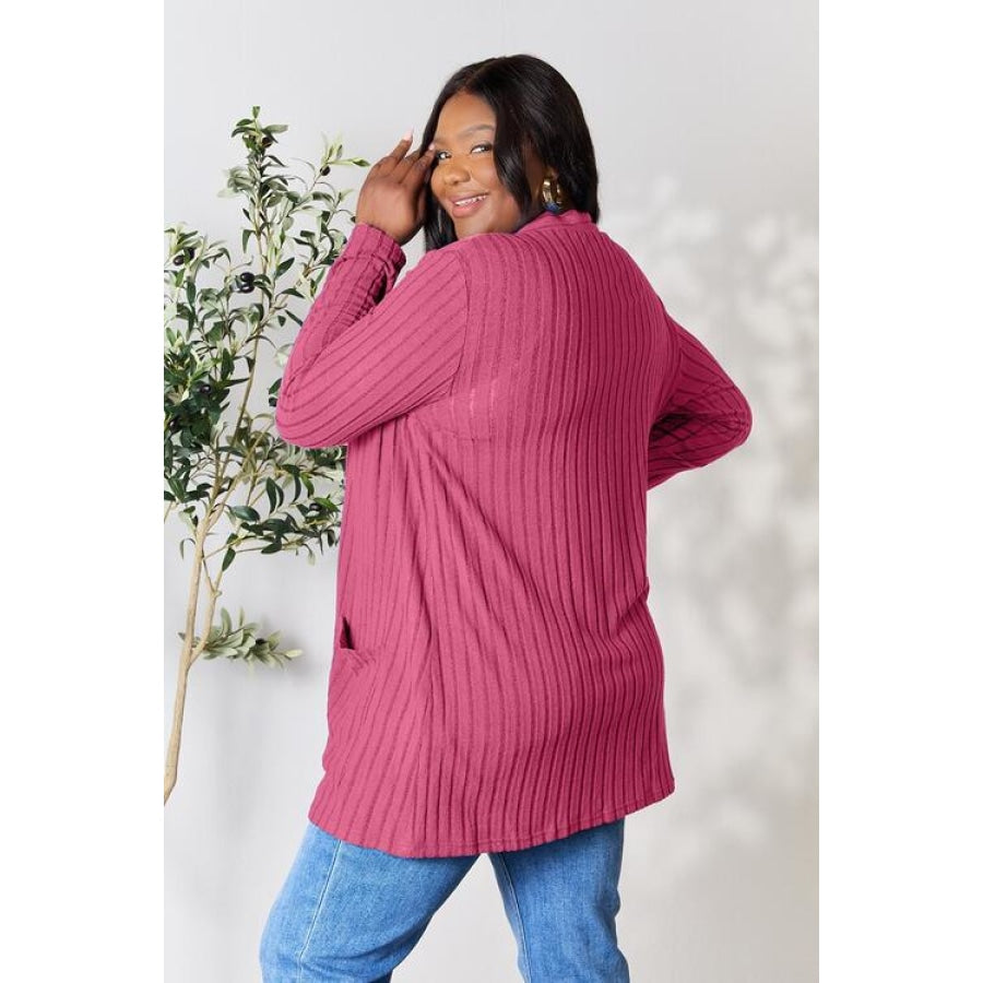 Basic Bae Full Size Ribbed Open Front Cardigan with Pockets Clothing