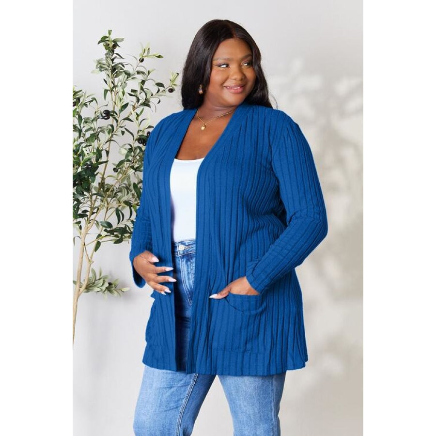 Basic Bae Full Size Ribbed Open Front Cardigan with Pockets Clothing