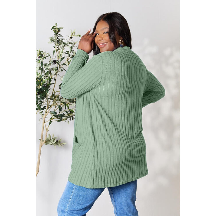 Basic Bae Full Size Ribbed Open Front Cardigan with Pockets Clothing