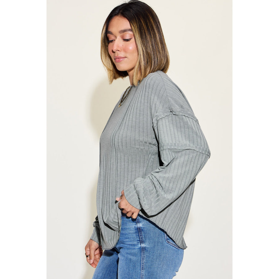 Basic Bae Full Size Ribbed Round Neck Long Sleeve T-Shirt Apparel and Accessories