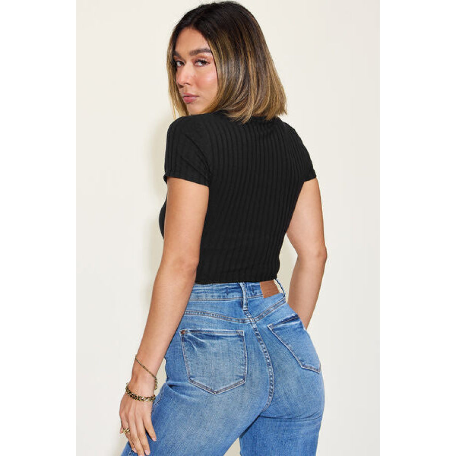 Basic Bae Full Size Ribbed Round Neck Short Sleeve T - Shirt Apparel and Accessories