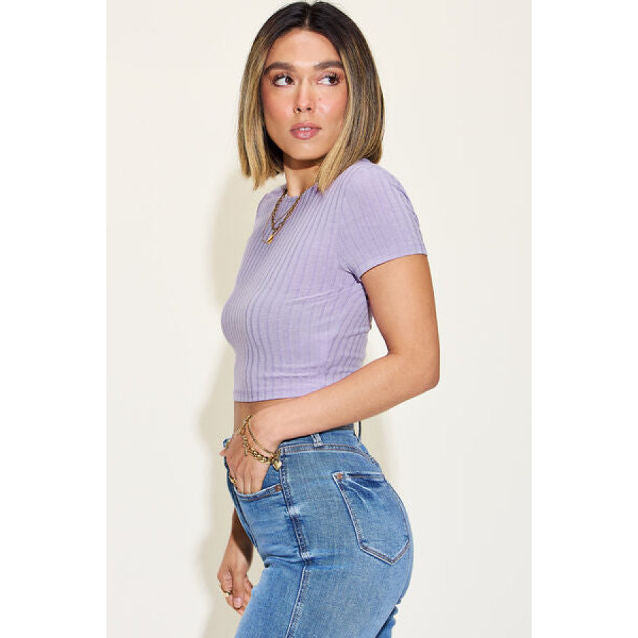 Basic Bae Full Size Ribbed Round Neck Short Sleeve T - Shirt Apparel and Accessories
