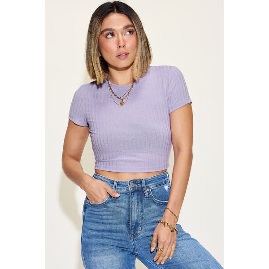 Basic Bae Full Size Ribbed Round Neck Short Sleeve T - Shirt Lavender / S Apparel and Accessories
