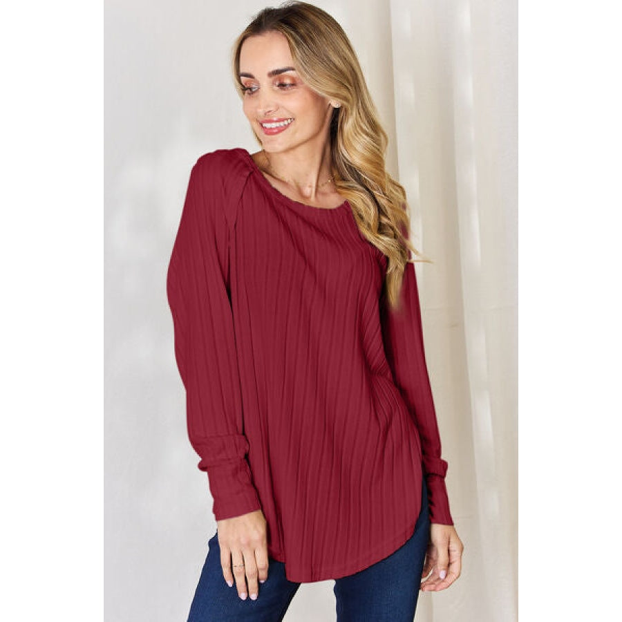 Basic Bae Full Size Ribbed Round Neck Slit T-Shirt Apparel and Accessories