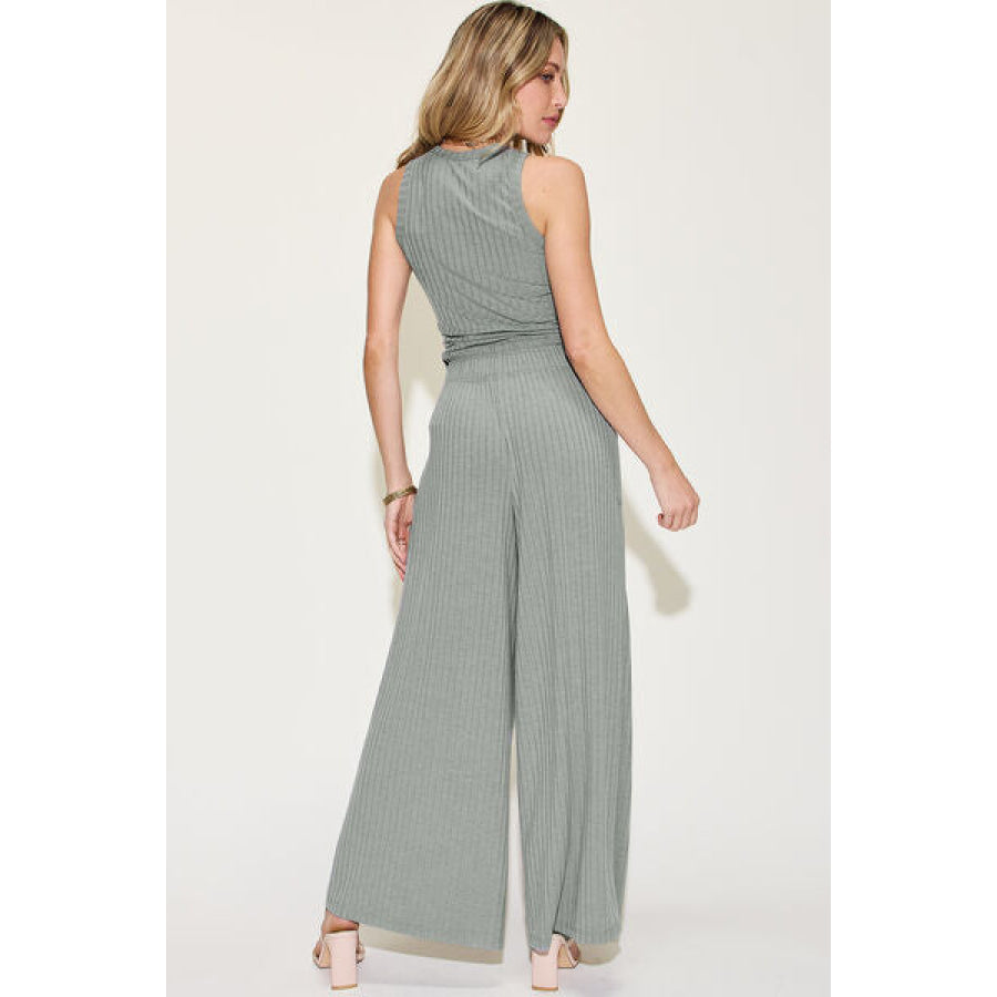 Basic Bae Full Size Ribbed Tank and Wide Leg Pants Set Apparel Accessories