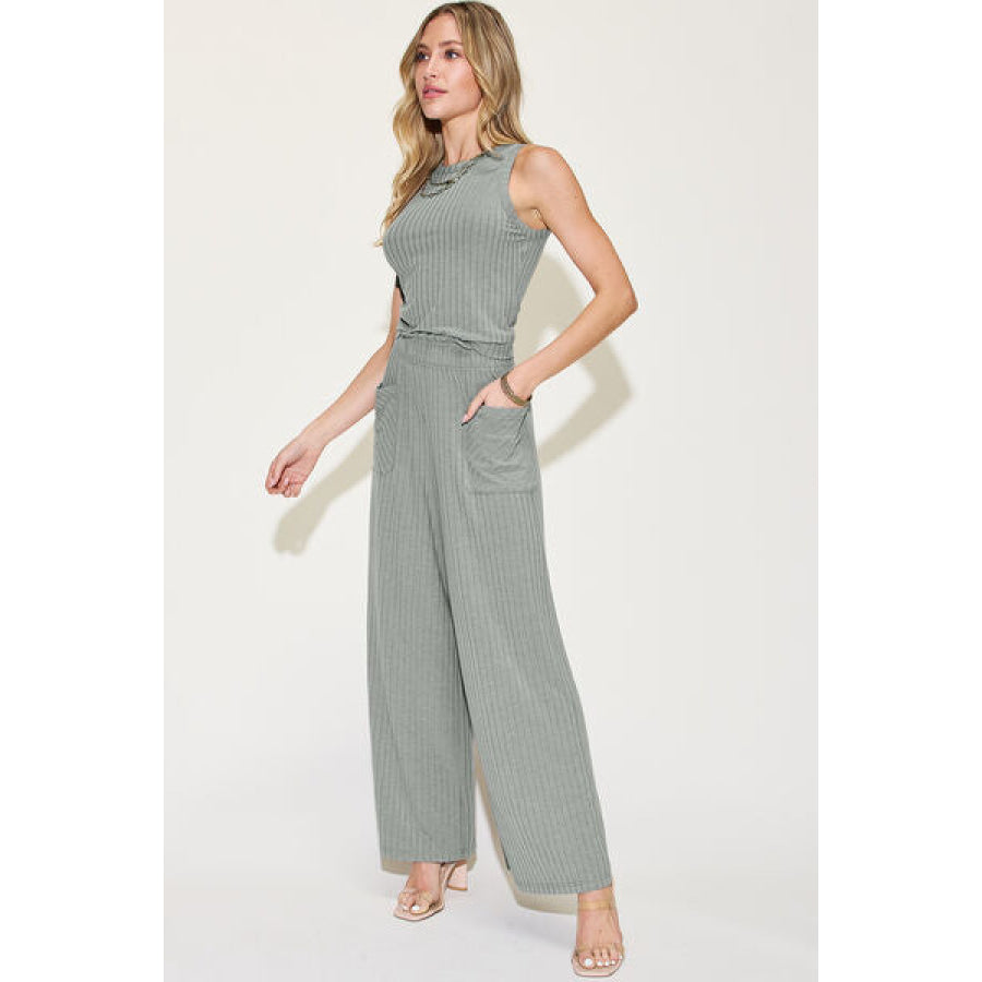 Basic Bae Full Size Ribbed Tank and Wide Leg Pants Set Apparel Accessories