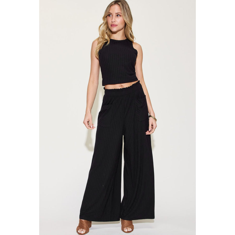 Basic Bae Full Size Ribbed Tank and Wide Leg Pants Set Black / 3XL Apparel Accessories