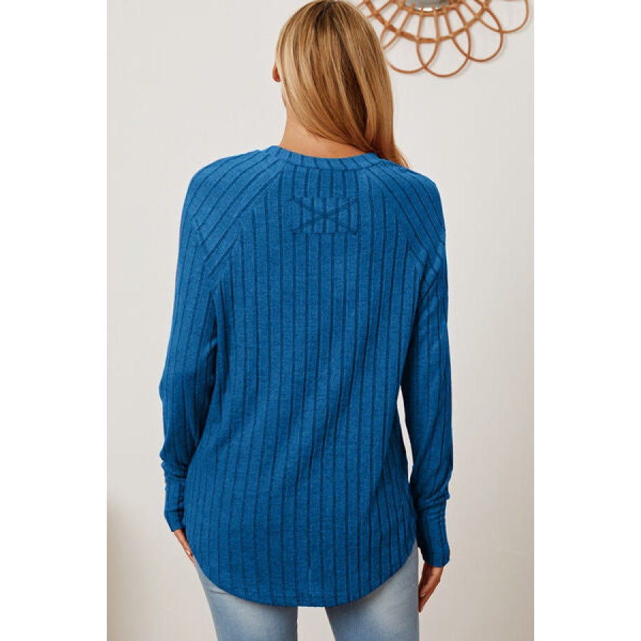 Basic Bae Full Size Ribbed Thumbhole Sleeve T-Shirt Sky Blue / S Clothing