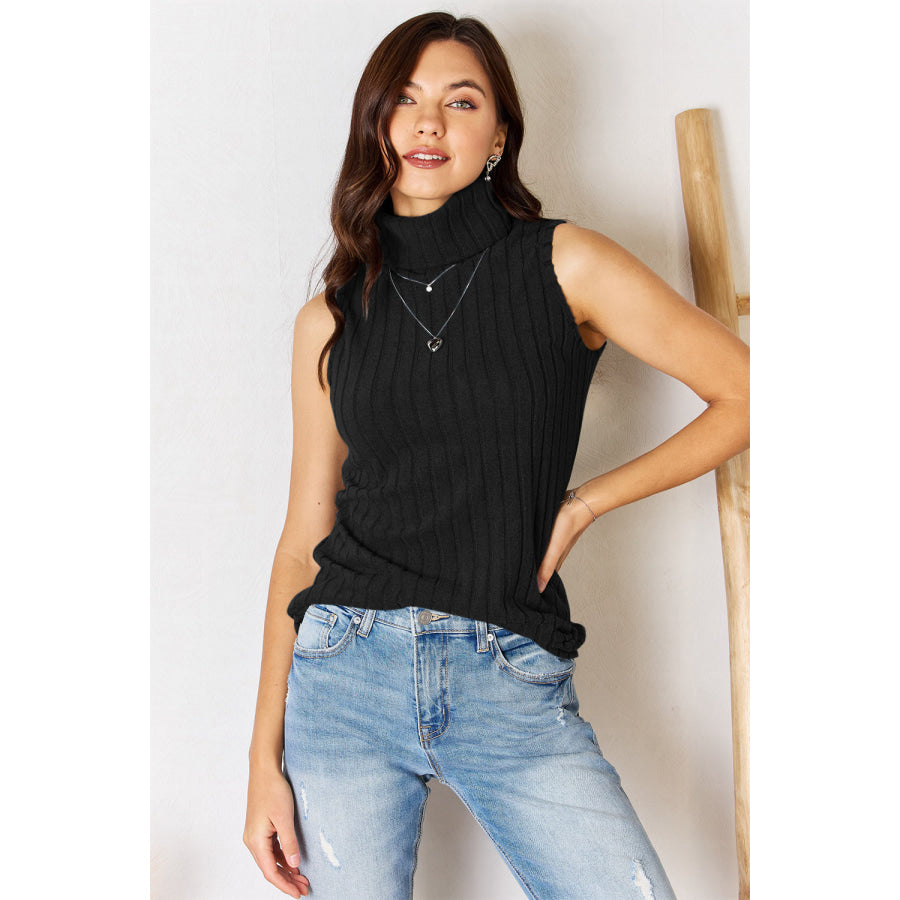 Basic Bae Full Size Ribbed Turtleneck Tank Black / S Apparel and Accessories