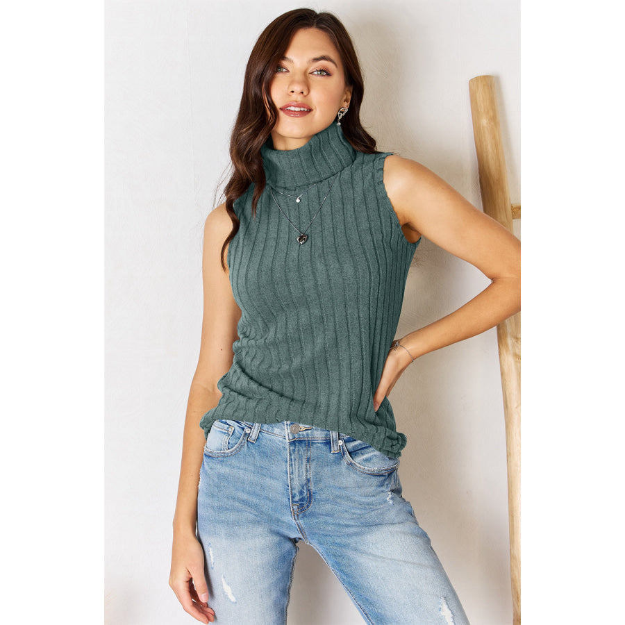 Basic Bae Full Size Ribbed Turtleneck Tank Deep Teal / S Apparel and Accessories