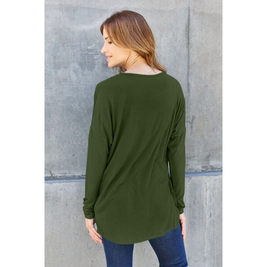 Basic Bae Full Size Round Neck Dropped Shoulder T-Shirt Army Green / S Clothing