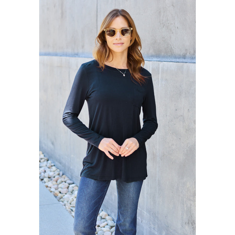 Basic Bae Full Size Round Neck Long Sleeve Top Black / S Apparel and Accessories
