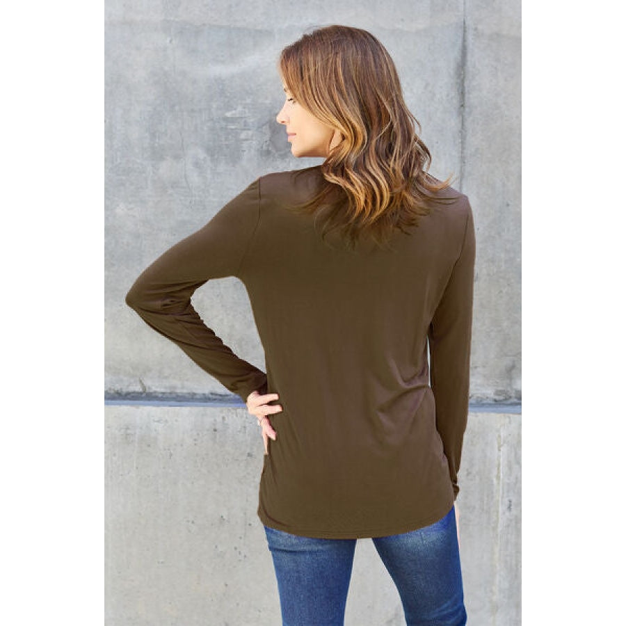 Basic Bae Full Size Round Neck Long Sleeve Top Coffee Brown / S Clothing