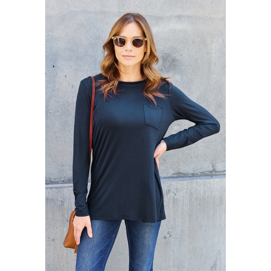 Basic Bae Full Size Round Neck Long Sleeve Top Dark Blue / S Apparel and Accessories