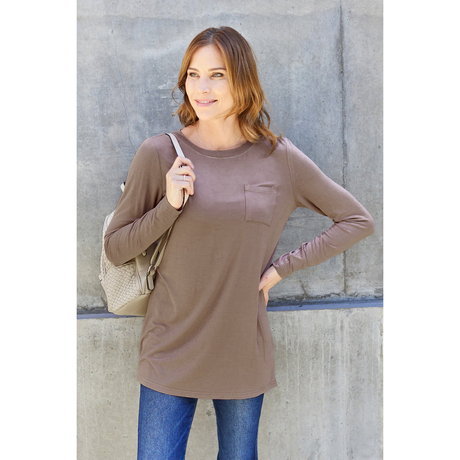 Basic Bae Full Size Round Neck Long Sleeve Top Mocha / S Apparel and Accessories