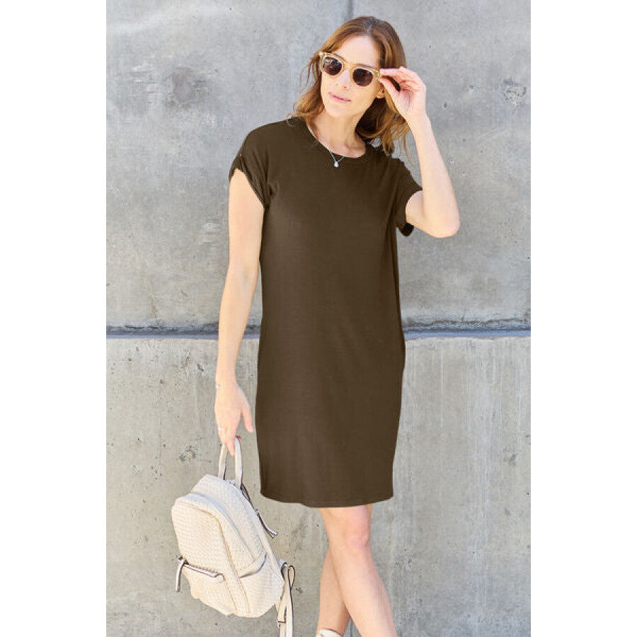 Basic Bae Full Size Round Neck Short Sleeve Dress with Pockets Apparel and Accessories