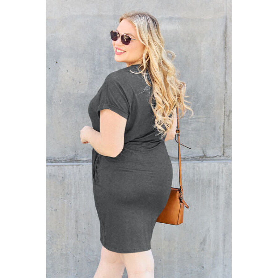 Basic Bae Full Size Round Neck Short Sleeve Dress with Pockets Apparel and Accessories