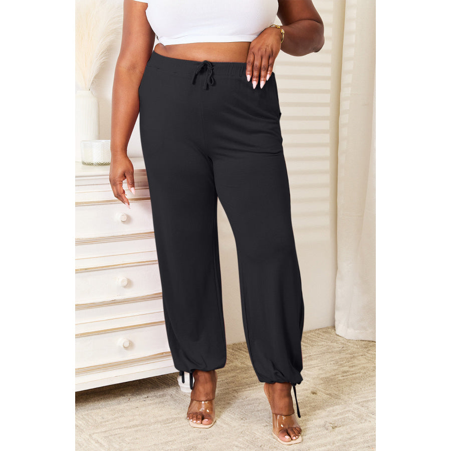 Basic Bae Full Size Soft Rayon Drawstring Waist Pants with Pockets Dark Blue / S Apparel and Accessories