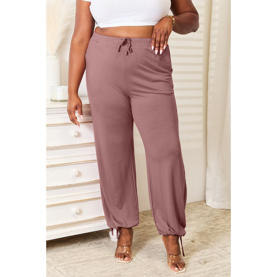 Basic Bae Full Size Soft Rayon Drawstring Waist Pants with Pockets Dusty Pink / S Apparel and Accessories