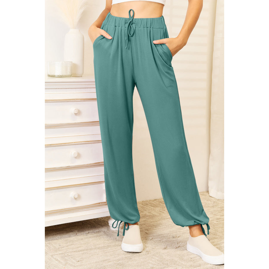 Basic Bae Full Size Soft Rayon Drawstring Waist Pants with Pockets Turquoise / S Apparel and Accessories