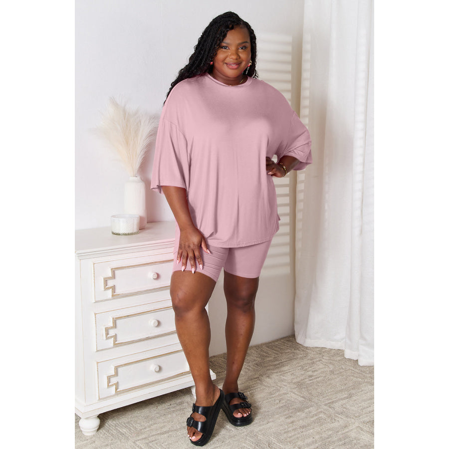 Basic Bae Full Size Soft Rayon Three-Quarter Sleeve Top and Shorts Set Apparel and Accessories