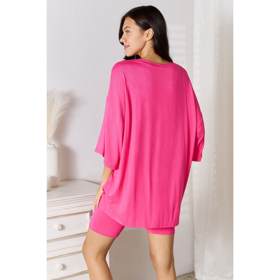 Basic Bae Full Size Soft Rayon Three-Quarter Sleeve Top and Shorts Set Apparel and Accessories