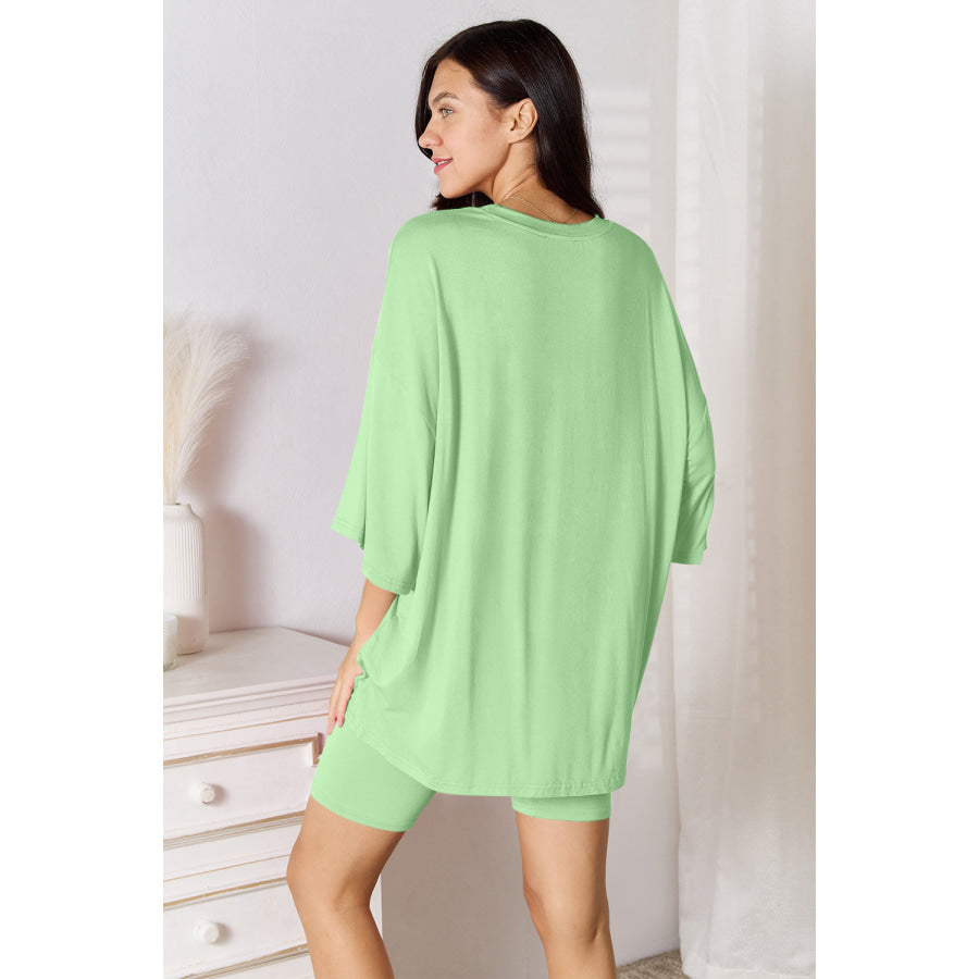 Basic Bae Full Size Soft Rayon Three-Quarter Sleeve Top and Shorts Set Apparel and Accessories