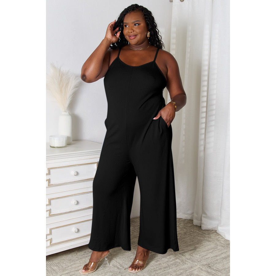 Basic Bae Full Size Spaghetti Strap V-Neck Jumpsuit Black / S Apparel and Accessories