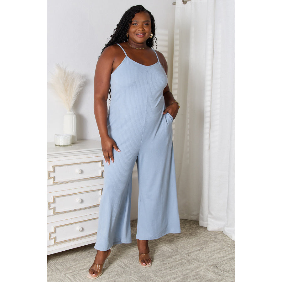 Basic Bae Full Size Spaghetti Strap V-Neck Jumpsuit Light Blue / S Apparel and Accessories