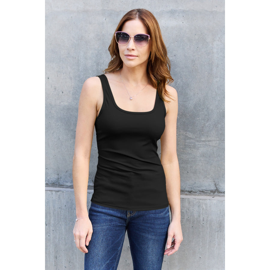 Basic Bae Full Size Square Neck Wide Strap Tank Black / S Apparel and Accessories