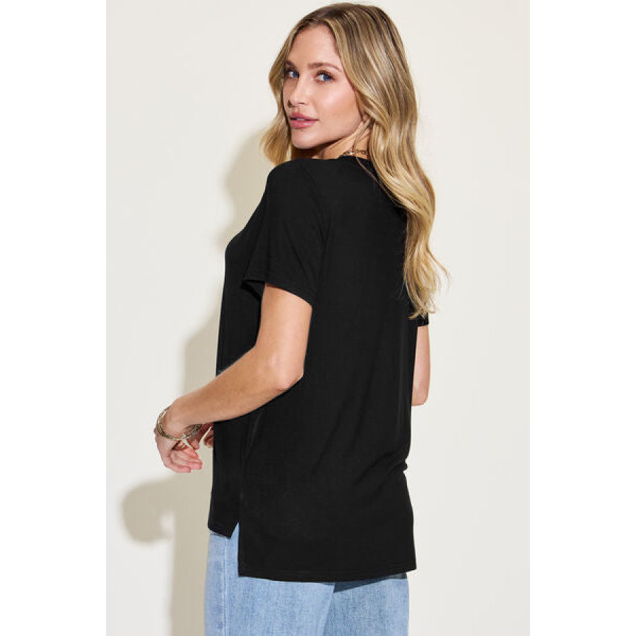 Basic Bae Full Size V - Neck High - Low T - Shirt Black / S Apparel and Accessories