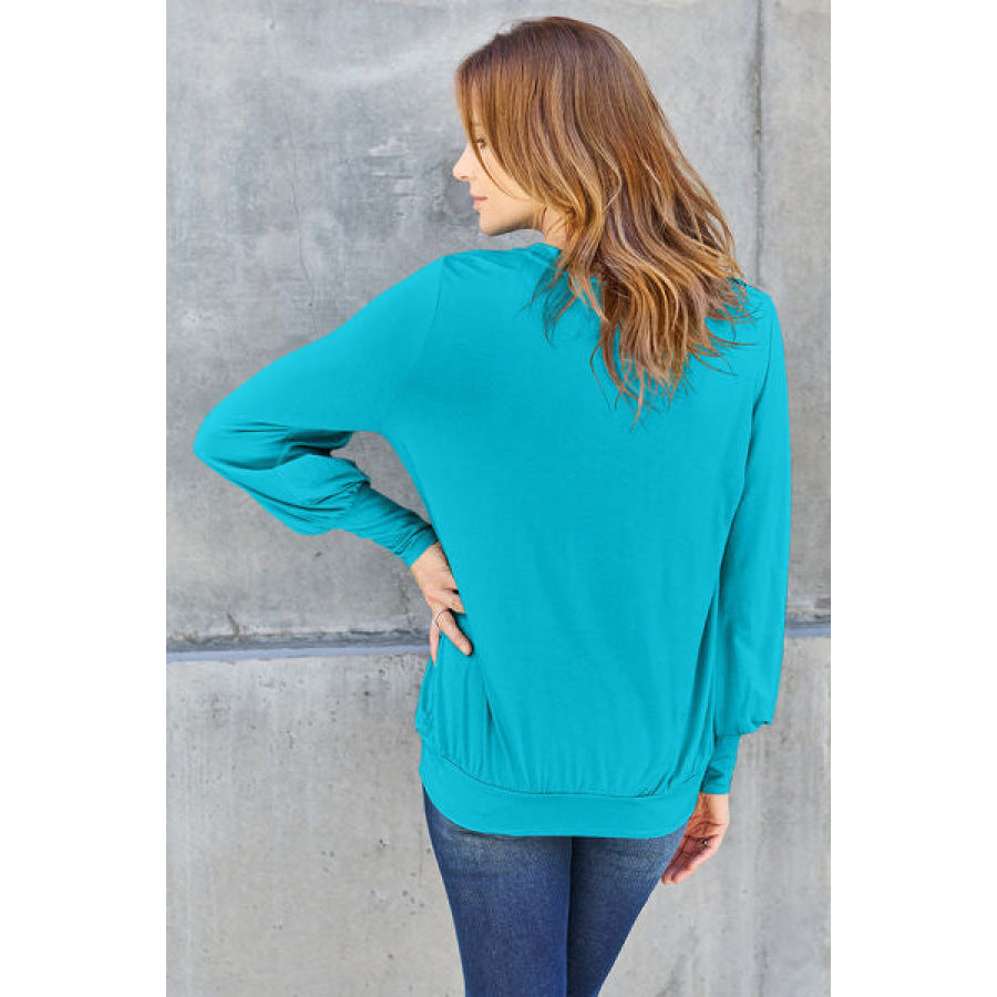 Basic Bae Full Size V-Neck Lantern Sleeve Blouse Sky Blue / S Clothing