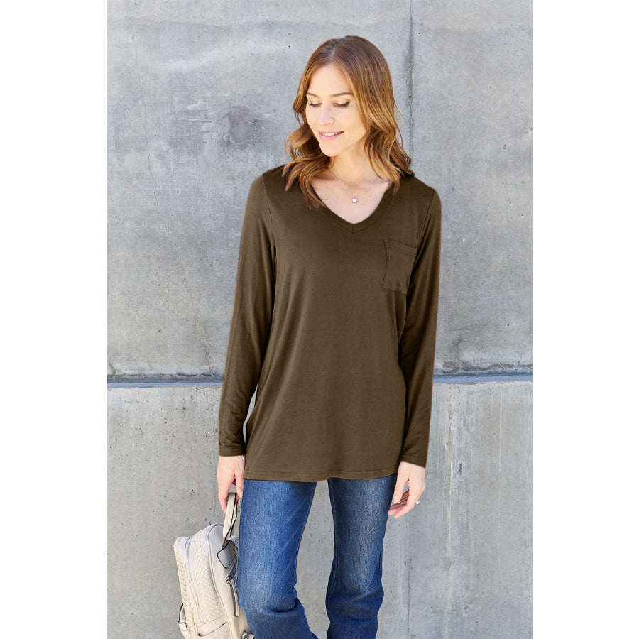 Basic Bae Full Size V-Neck Long Sleeve Top Apparel and Accessories