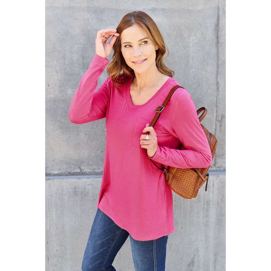 Basic Bae Full Size V-Neck Long Sleeve Top Apparel and Accessories