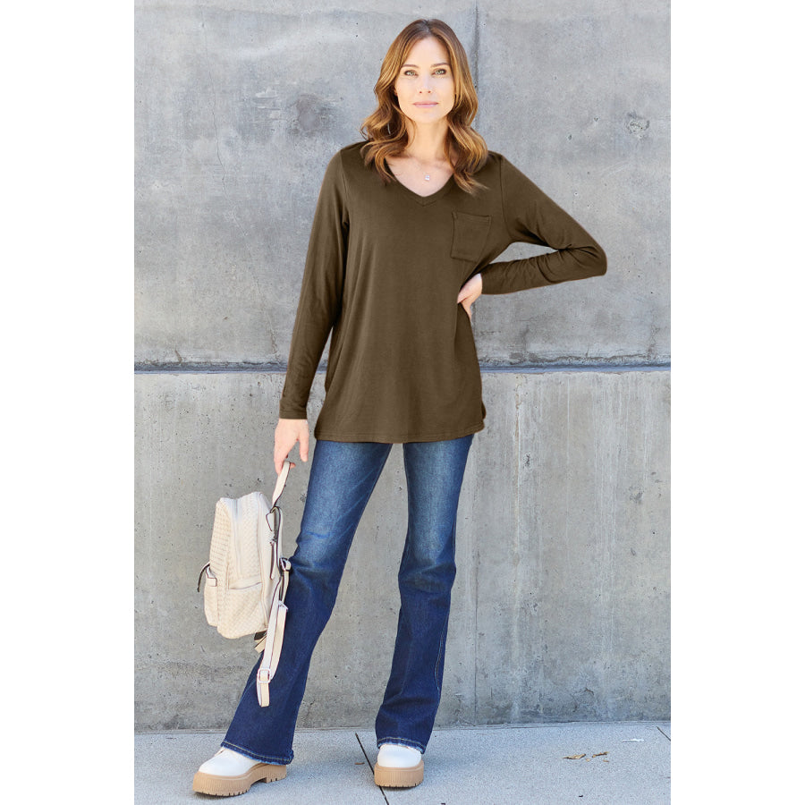 Basic Bae Full Size V-Neck Long Sleeve Top Apparel and Accessories