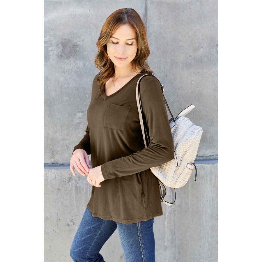 Basic Bae Full Size V-Neck Long Sleeve Top Apparel and Accessories