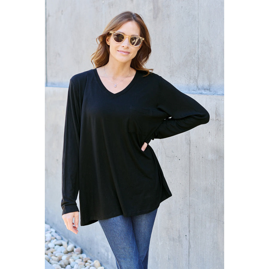 Basic Bae Full Size V-Neck Long Sleeve Top Black / S Apparel and Accessories