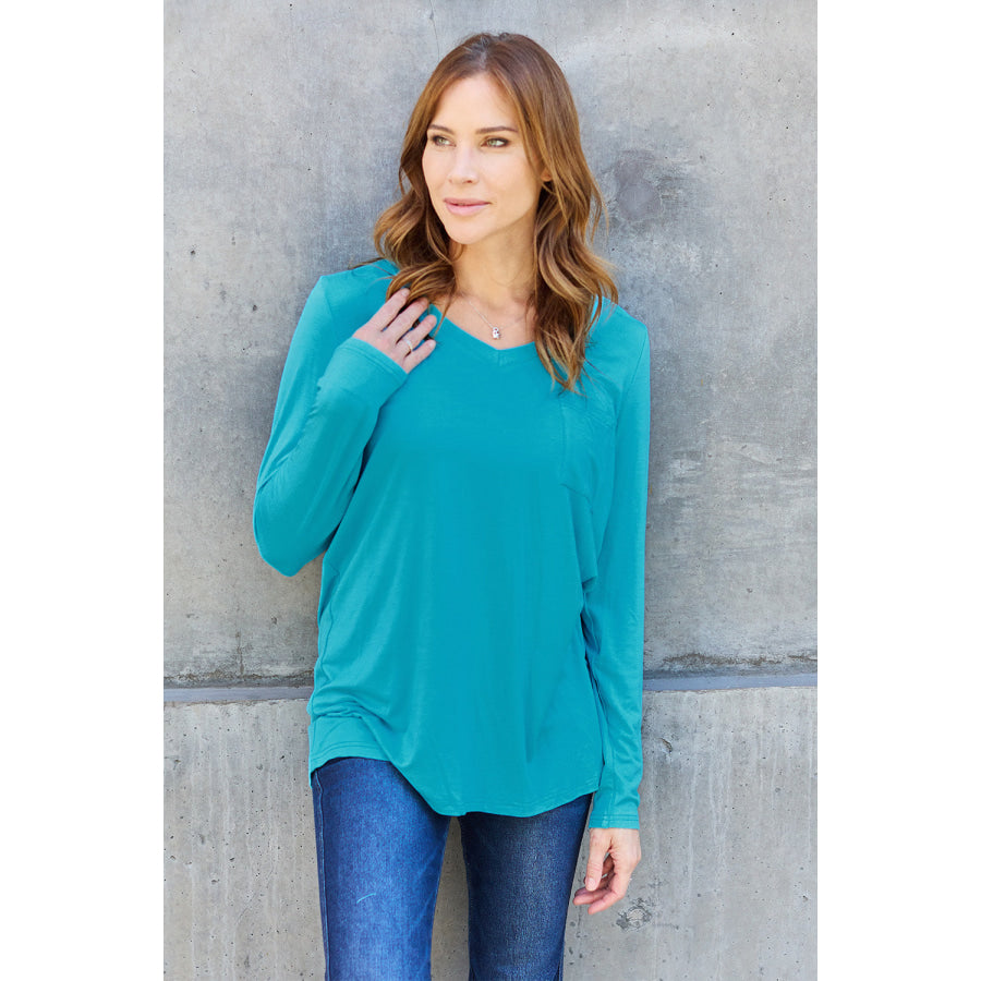 Basic Bae Full Size V-Neck Long Sleeve Top Cerulean / S Apparel and Accessories