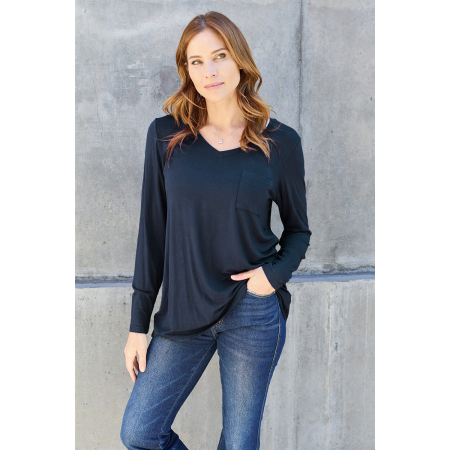 Basic Bae Full Size V-Neck Long Sleeve Top Dark Blue / S Apparel and Accessories