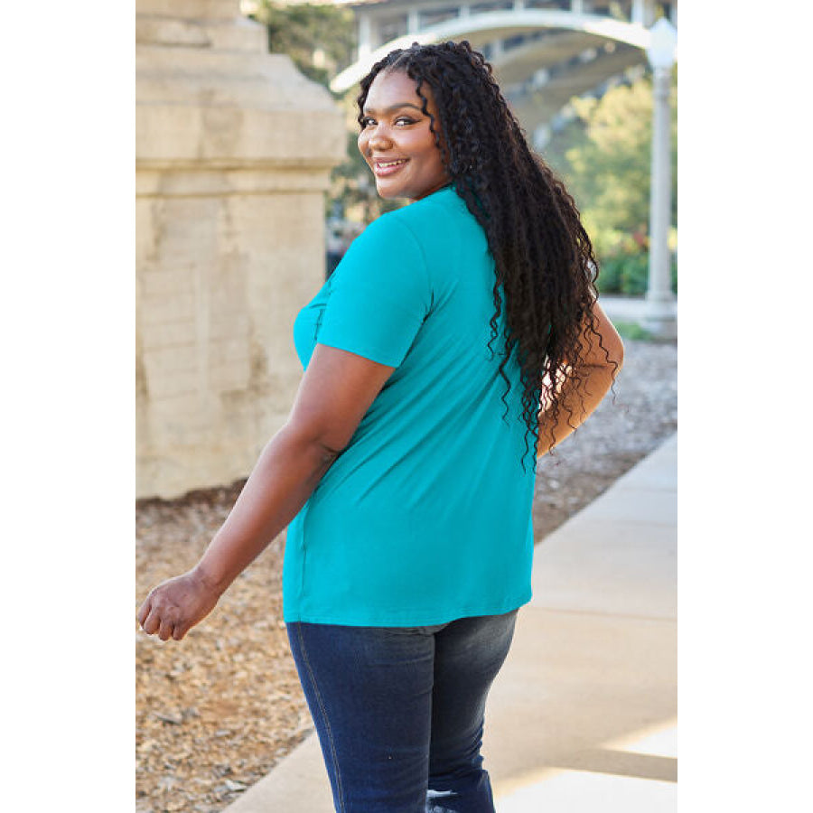 Basic Bae Full Size V-Neck Short Sleeve T-Shirt Sky Blue / S Clothing