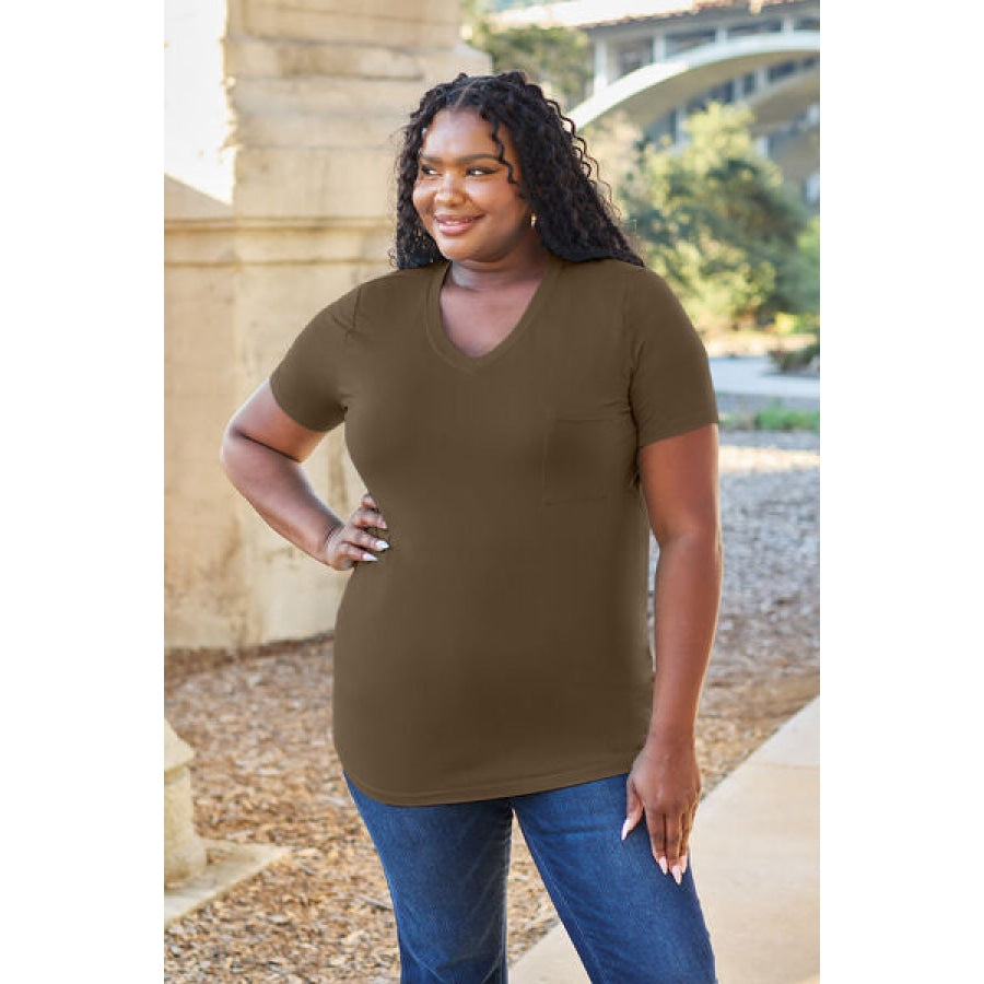 Basic Bae Full Size V-Neck Short Sleeve T-Shirt Coffee Brown / S Clothing