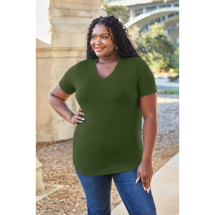 Basic Bae Full Size V-Neck Short Sleeve T-Shirt Moss / S Clothing