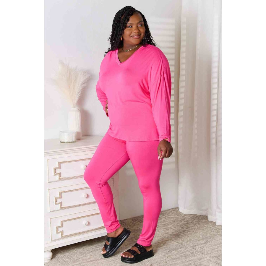 Basic Bae Full Size V-Neck Soft Rayon Long Sleeve Top and Pants Lounge Set