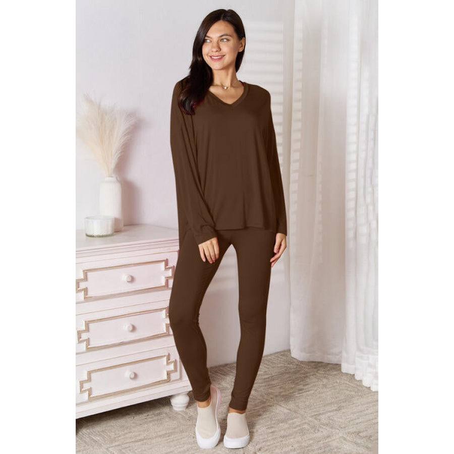 Basic Bae Full Size V-Neck Soft Rayon Long Sleeve Top and Pants Lounge Set