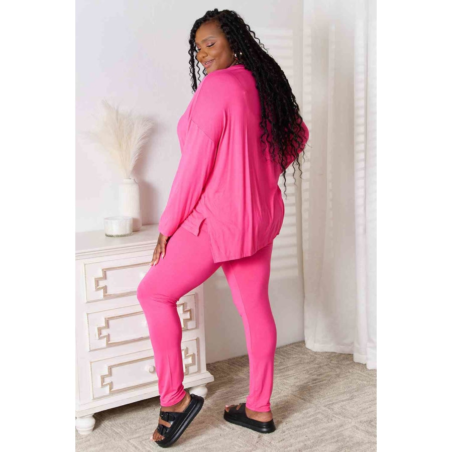 Basic Bae Full Size V-Neck Soft Rayon Long Sleeve Top and Pants Lounge Set