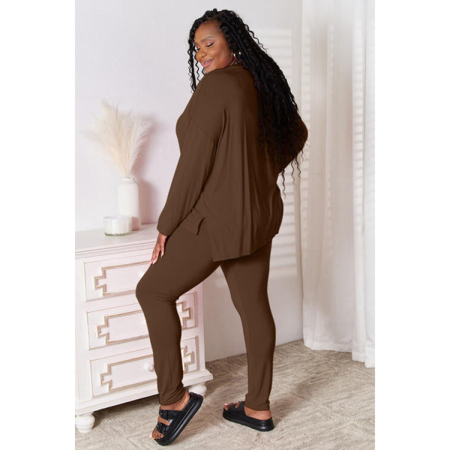 Basic Bae Full Size V-Neck Soft Rayon Long Sleeve Top and Pants Lounge Set