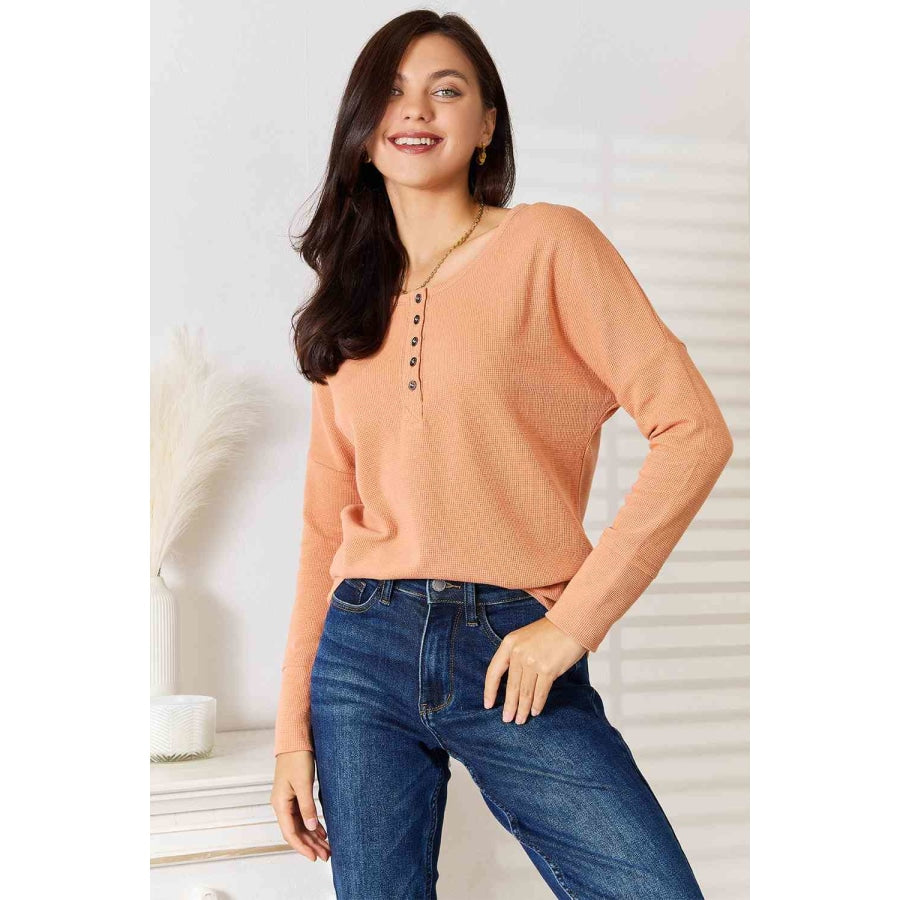 Basic Bae Half Button Long Sleeve Top