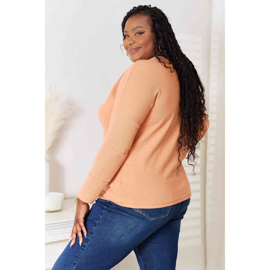 Basic Bae Half Button Long Sleeve Top Pumpkin / S